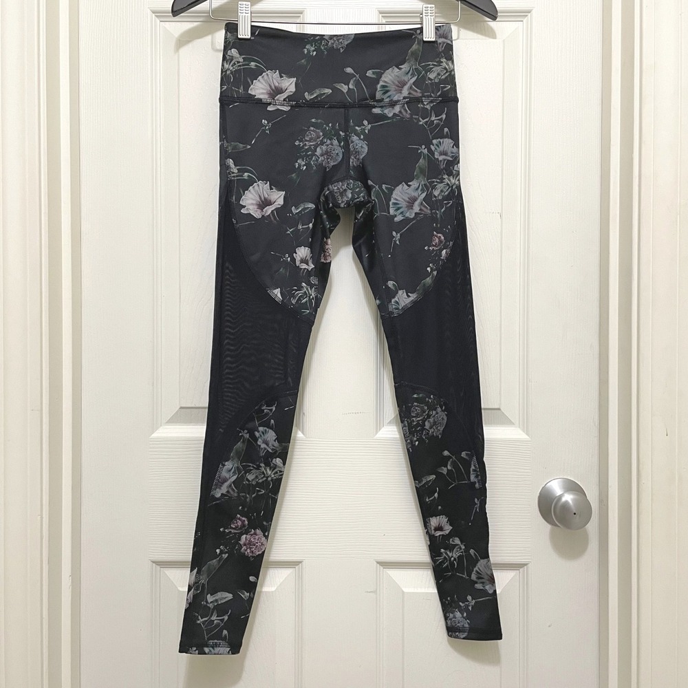 Noli Mila Mesh Leggings Black Floral USA Made Yoga Athletic‎ Gym Exercise XS